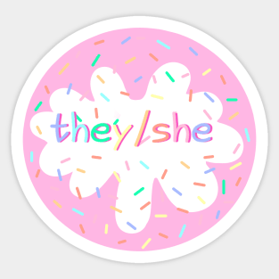 Birthday Cake They/She Pronoun Pin Sticker